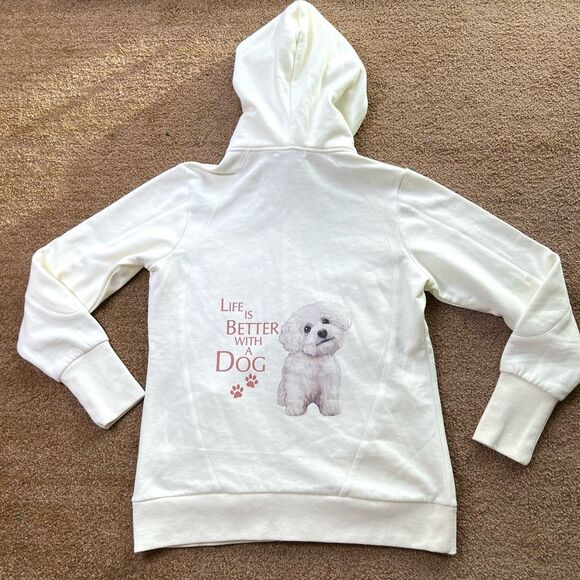 Bradford Exchange Womens Cream Life Is Better‎ With A Dog Pitbull Hoodie Medium - Picture 1 of 9